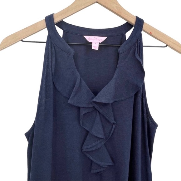 Lilly Pulitzer Navy Blue Sleeveless Ruffle Neck Casual Dress - Picture 7 of 7
